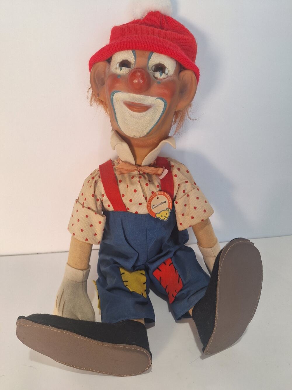 Steiff Clownie Clown Doll Vintage Rubber Head Original Tag & Hat Toy 60s Lrg 17"